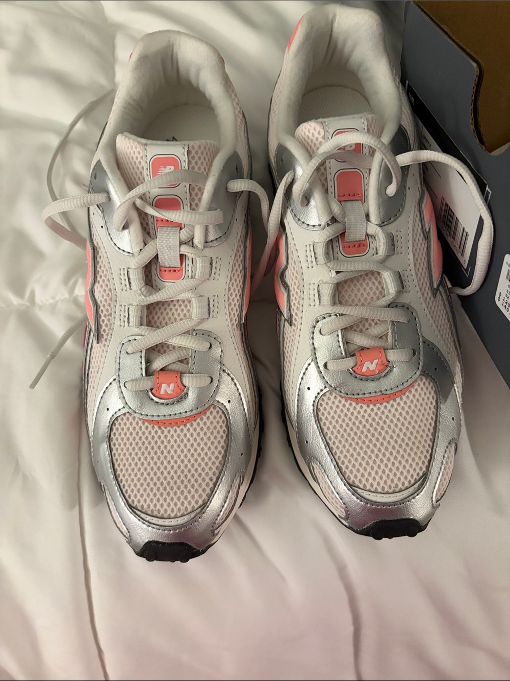 New Balance Kids White, Silver & Pink Athletic Sneakers